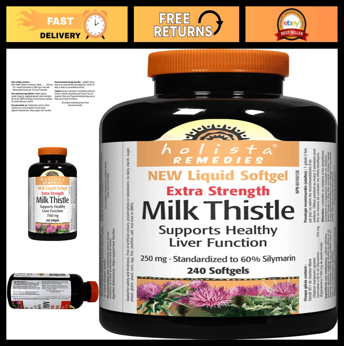 Extra Strength Milk Thistle 250mg – 240 Softgels, Liver Support & Detox Formula