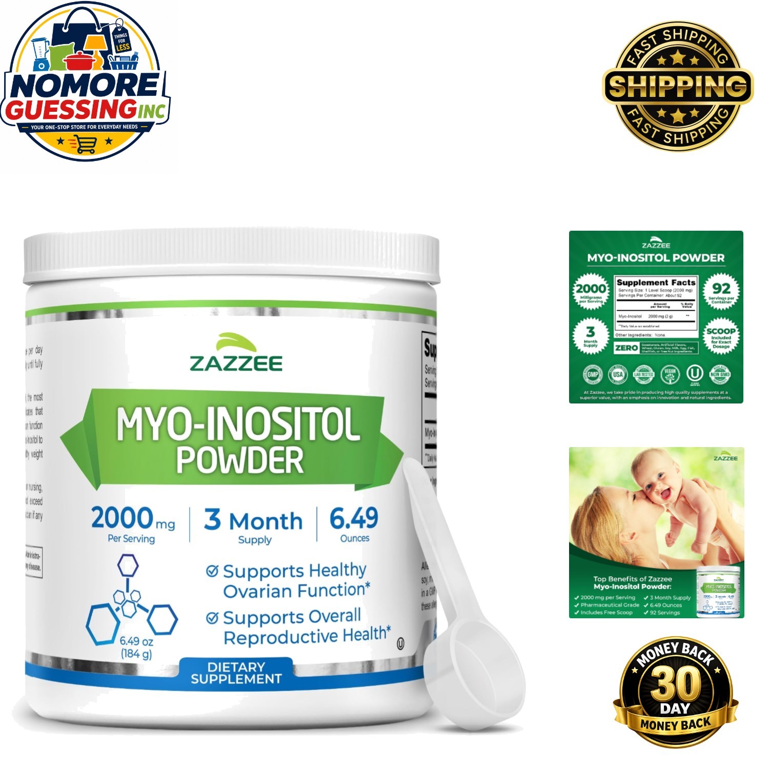 Myo-Inositol Powder, 3 Supply, 2000 mg for Fertility Support – 92 Servings