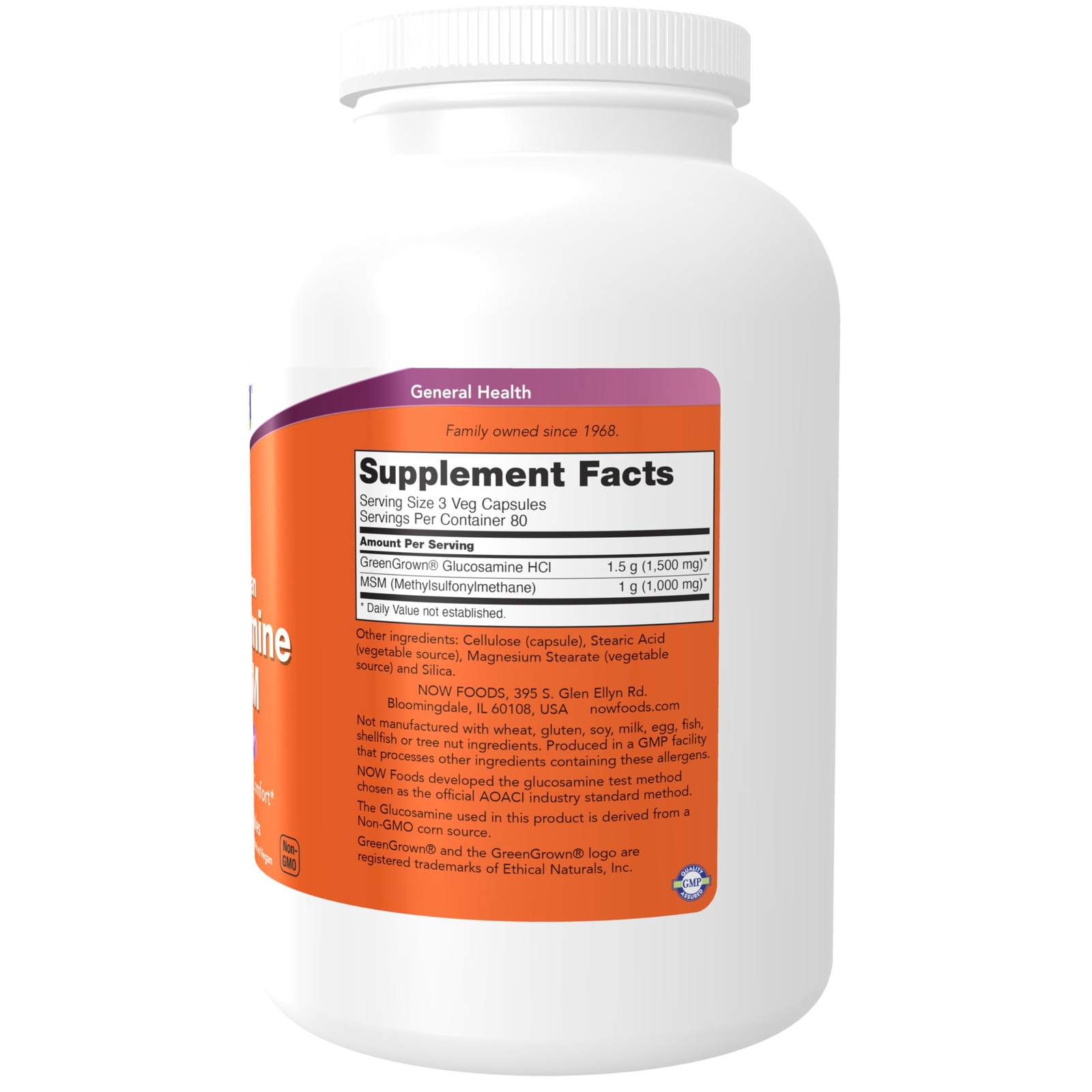NOW Vegetarian Glucosamine MSM Joint Support Supplement 240 Count Capsules