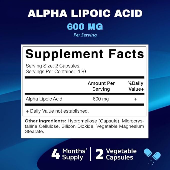 Alpha Lipoic Acid (ALA) 600mg Per Srv 2X240 Vegetable Caps Vitamatic Antioxidant