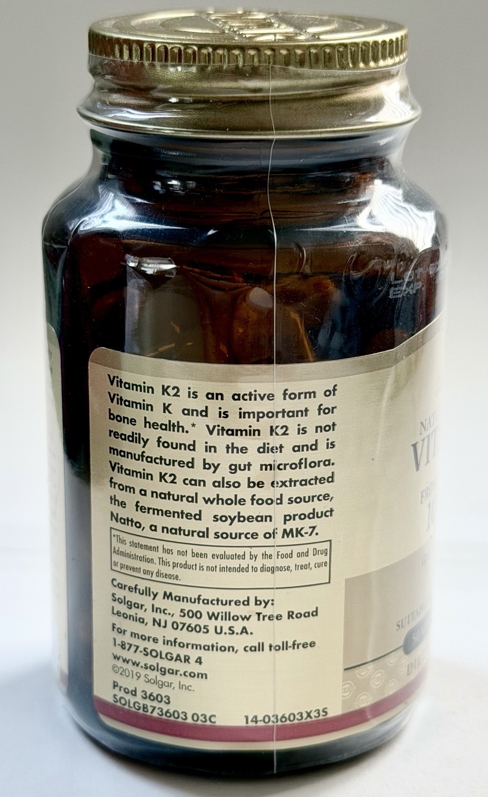 Solgar Vitamin K2 MK-7 100 mcg 50 Veg Capsules Gluten-Free Bone Health
