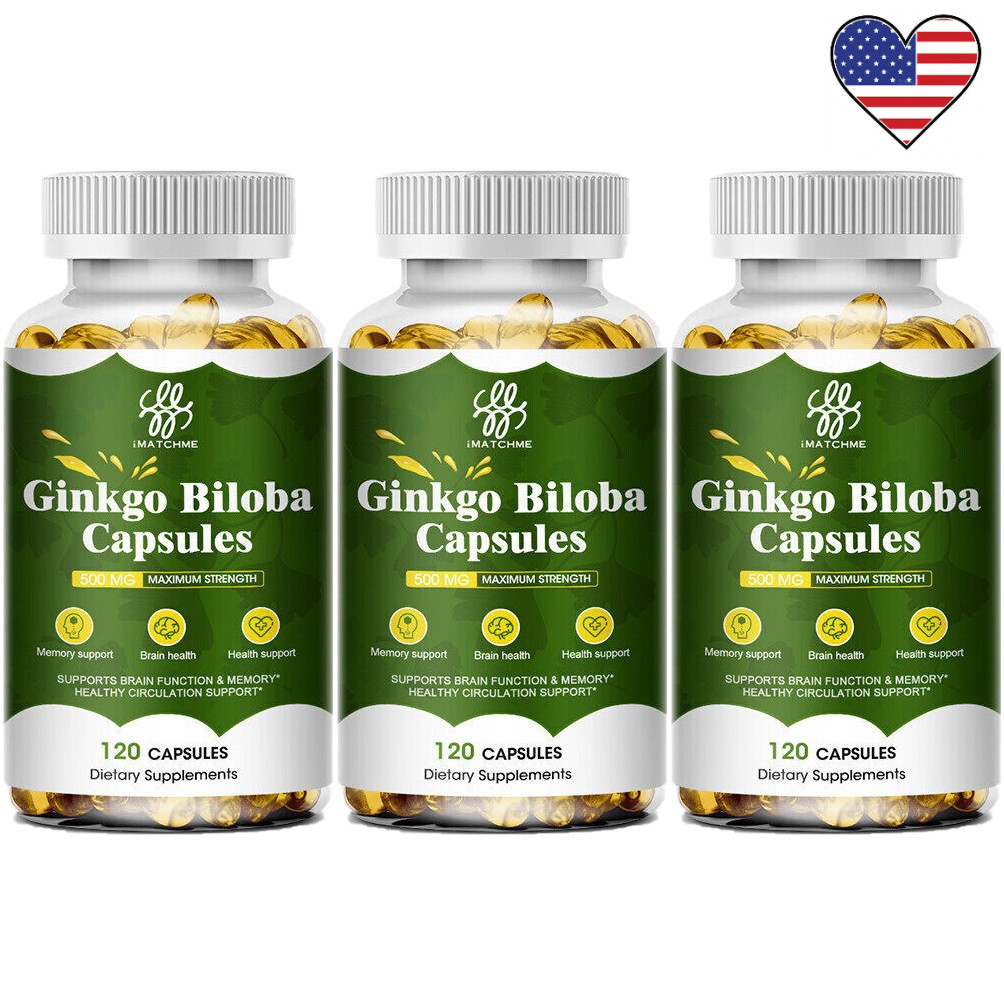 3XOrganic Ginkgo Biloba 500mg, Ginko Biloba Leaf,Memory & Concentration 120ct
