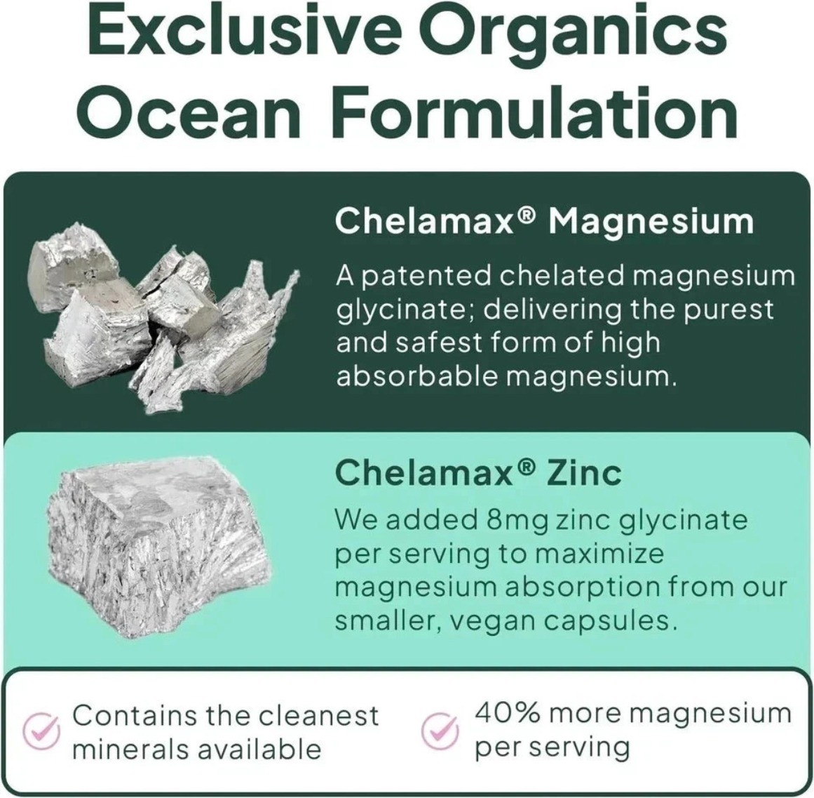Organics Ocean Pure Magnesium Glycinate Low Dose Zinc Chelated 90 Capsule SEALED