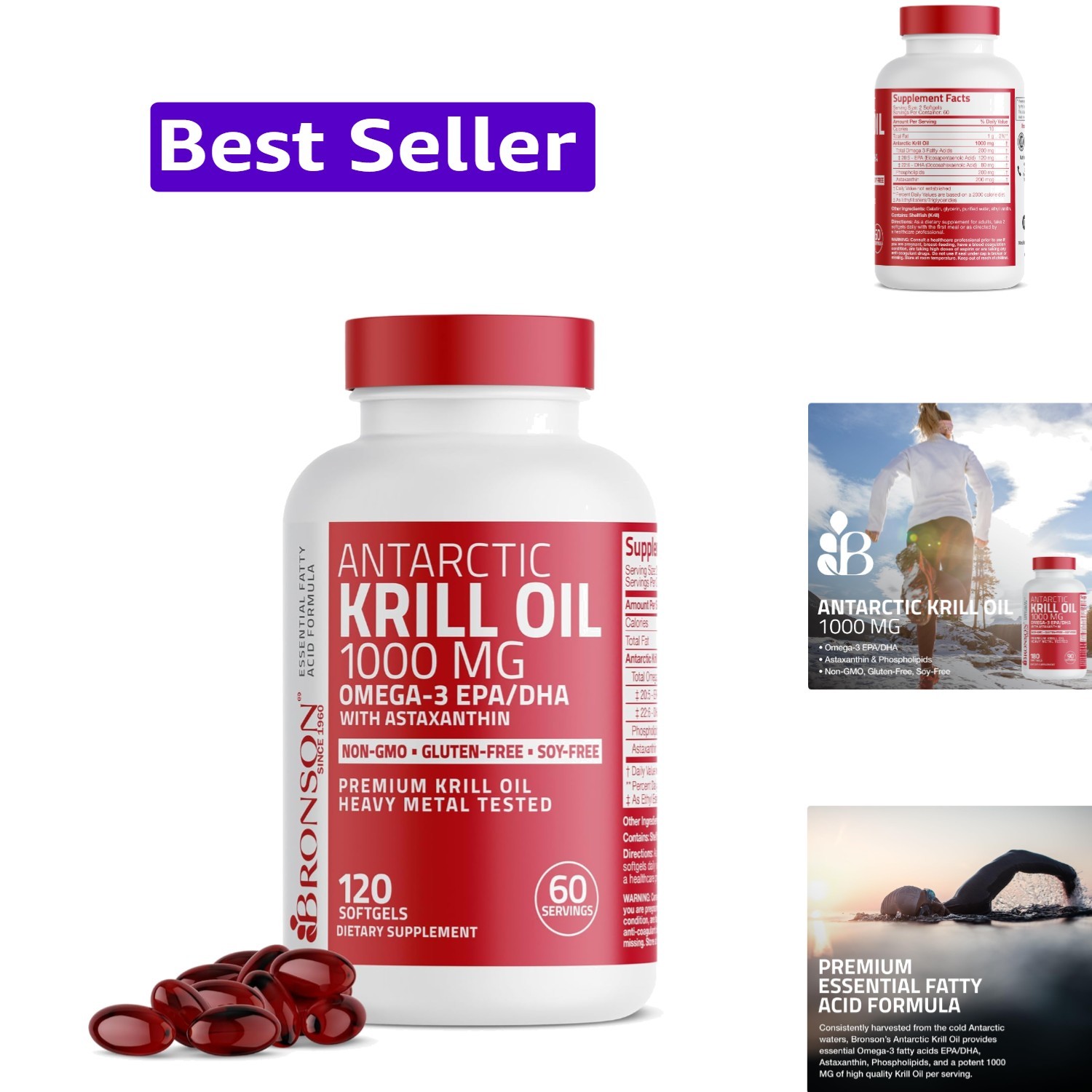 Antarctic Krill Oil 1000 mg with Omega-3s, 120 Softgels | Heavy Metal Tested,…