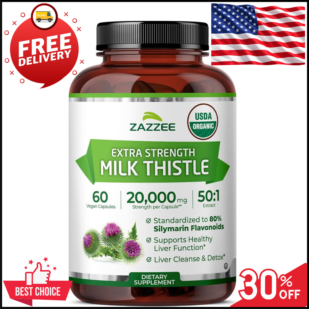 Zazzee Organic Milk Thistle Extract 20,000 mg Strength | Choose Your Size