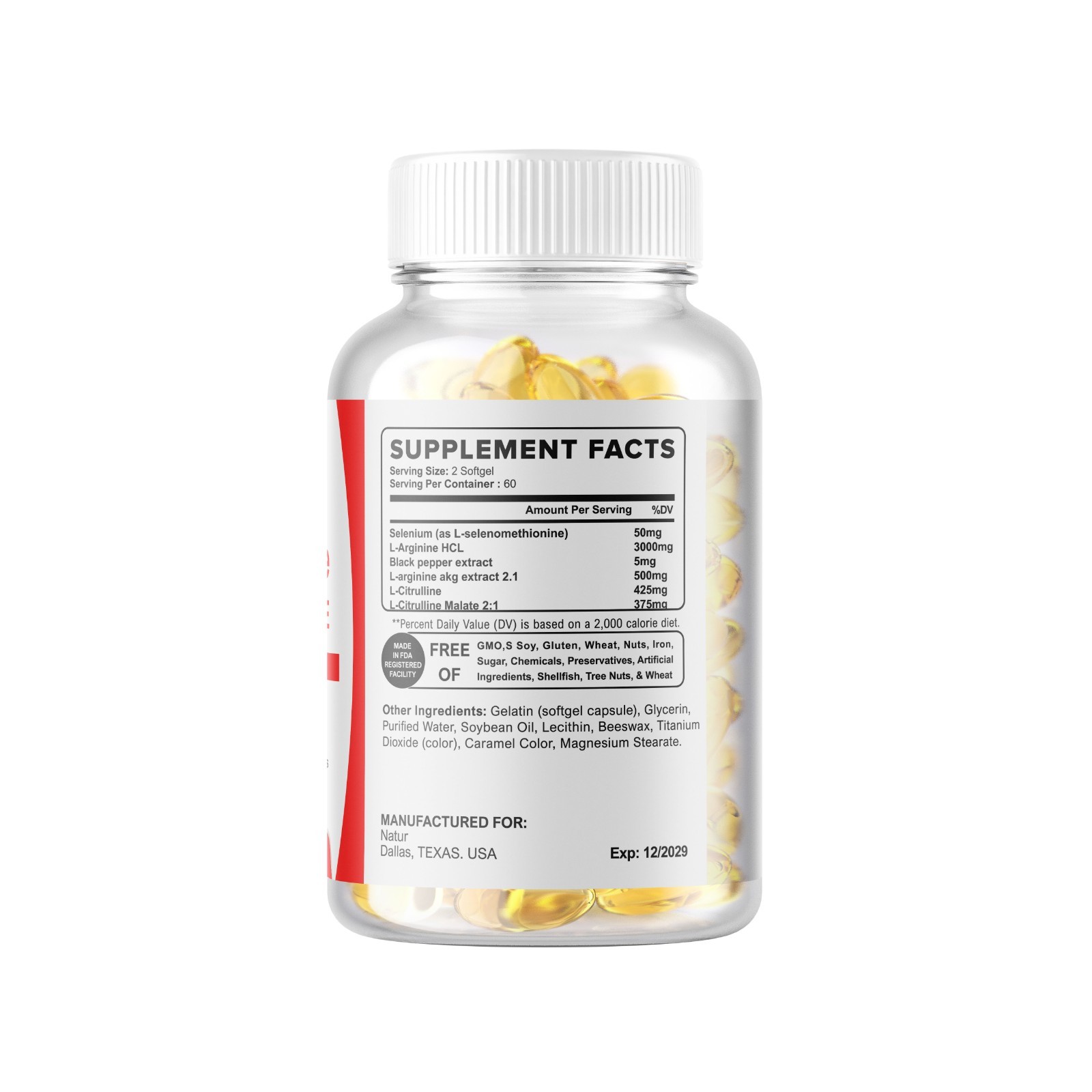240 Softgels L-Arginine L-Citrulline – Nitric Oxide Booster 3000mg 270 Servings