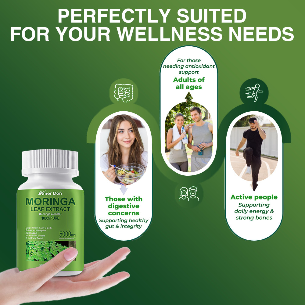 60 Capsules Moringa Oleifera Leaf Powder 5000mg – 100% Organic Herbal Extract