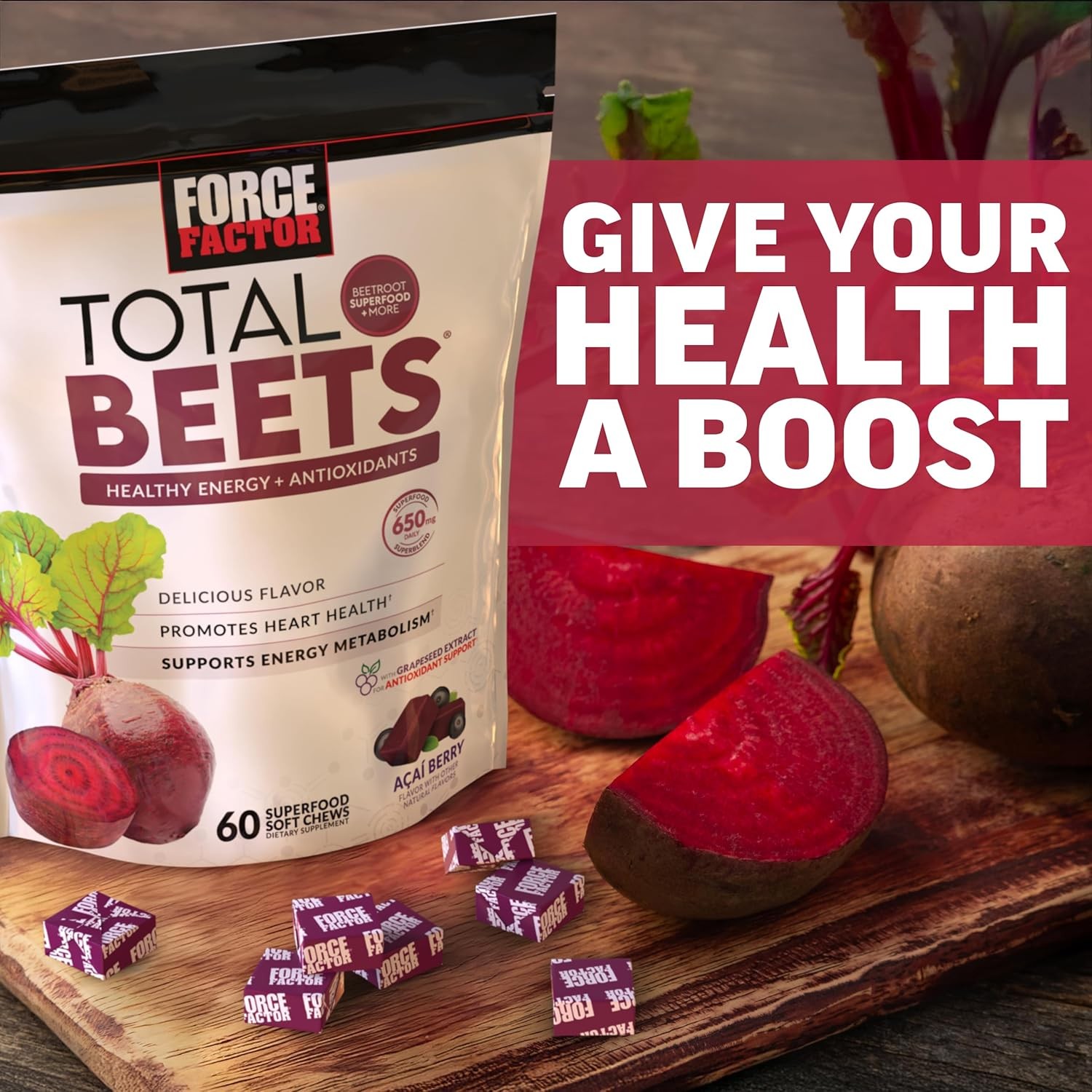 Force Factor Total Beets Blood Pressure Support, Beet Root Supplement Soft Chew