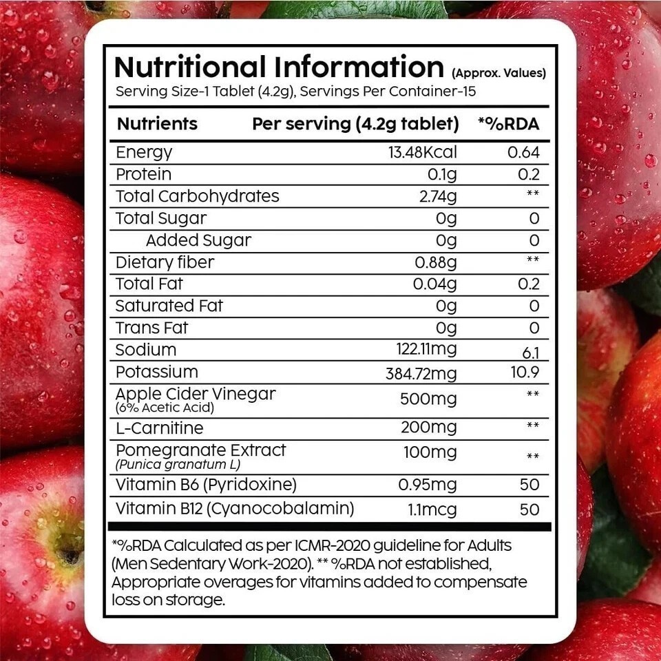PLIX – L-Carnitine ACV boost metabolism (15 Tablets)- Pack Of 4 ( Apple )