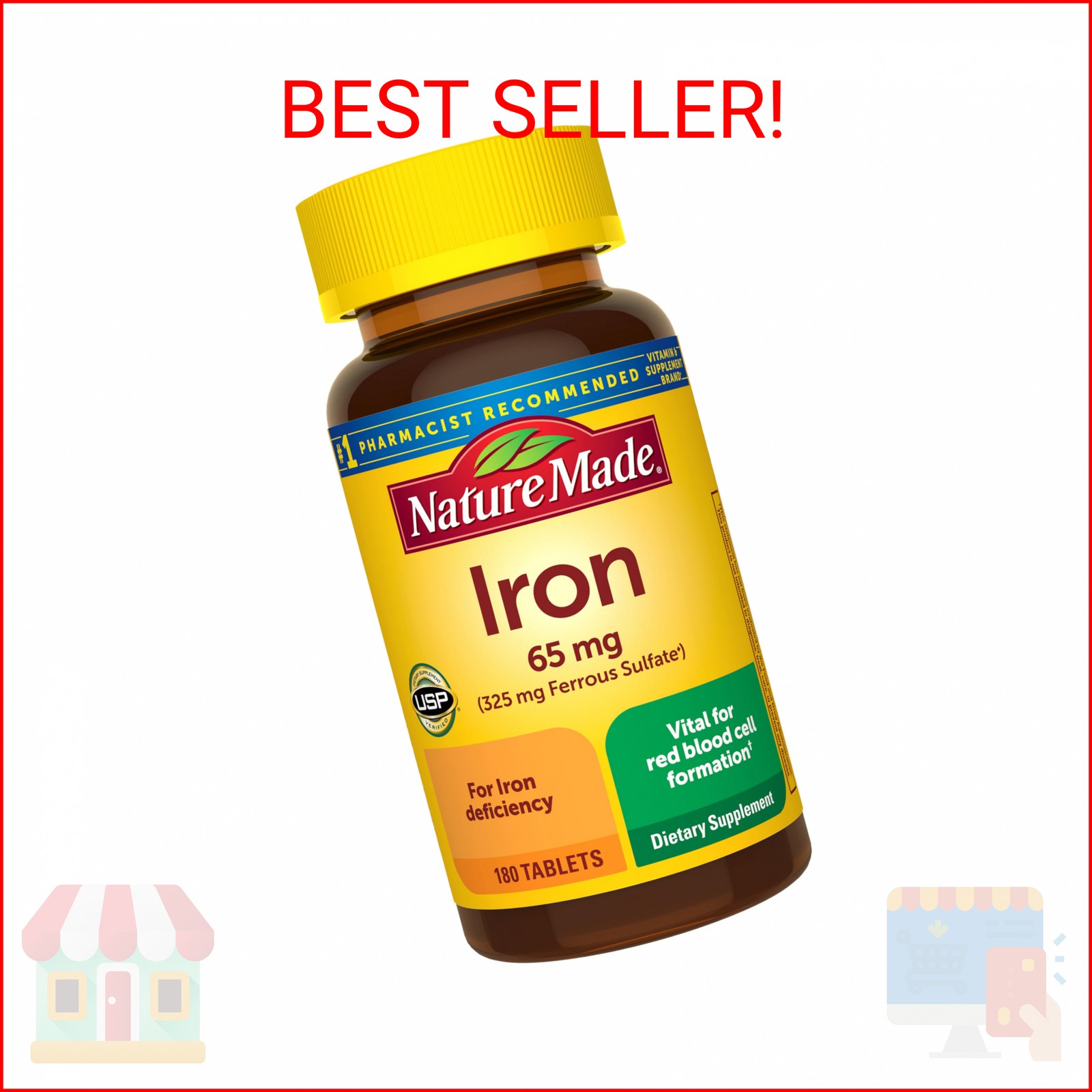 Nature Made Iron 65 mg (325 mg Ferrous Sulfate) Tablets, Iron Supplements, Dieta