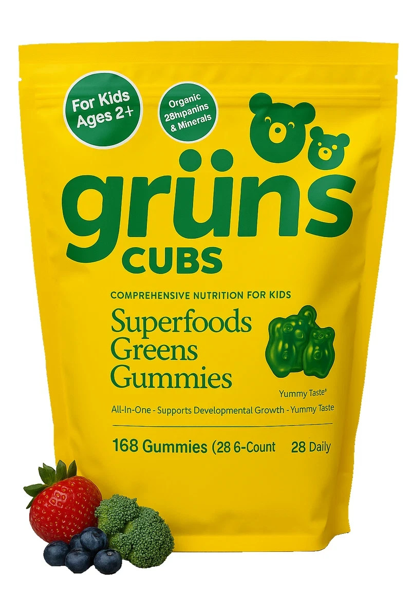 Gruns Cubs Superfoods Greens Gummies For Kids 28 Packs, 168 Gummies NEW IN BAG.