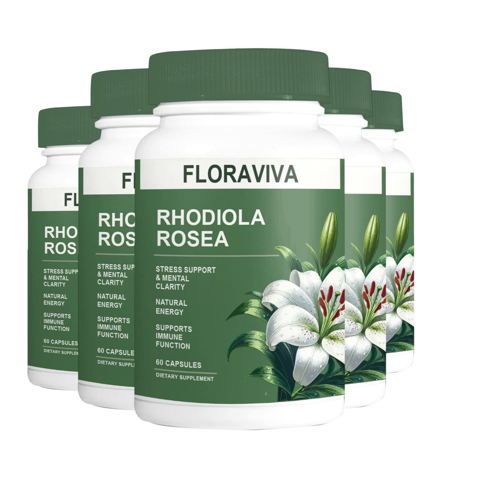 5-Pack Rhodiola Rosea Capsules – Floraviva Designed for Energy, Focus, Mood -300