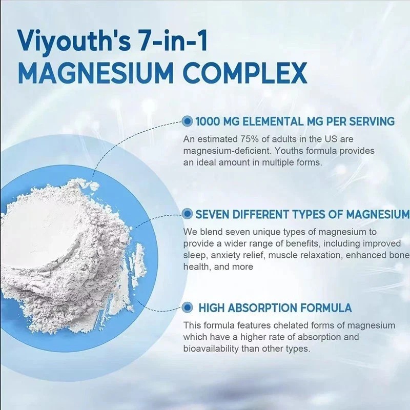 Viyouth Magnesium 7 Complex Capsules 60 Count Sleep Support Bone Health.**
