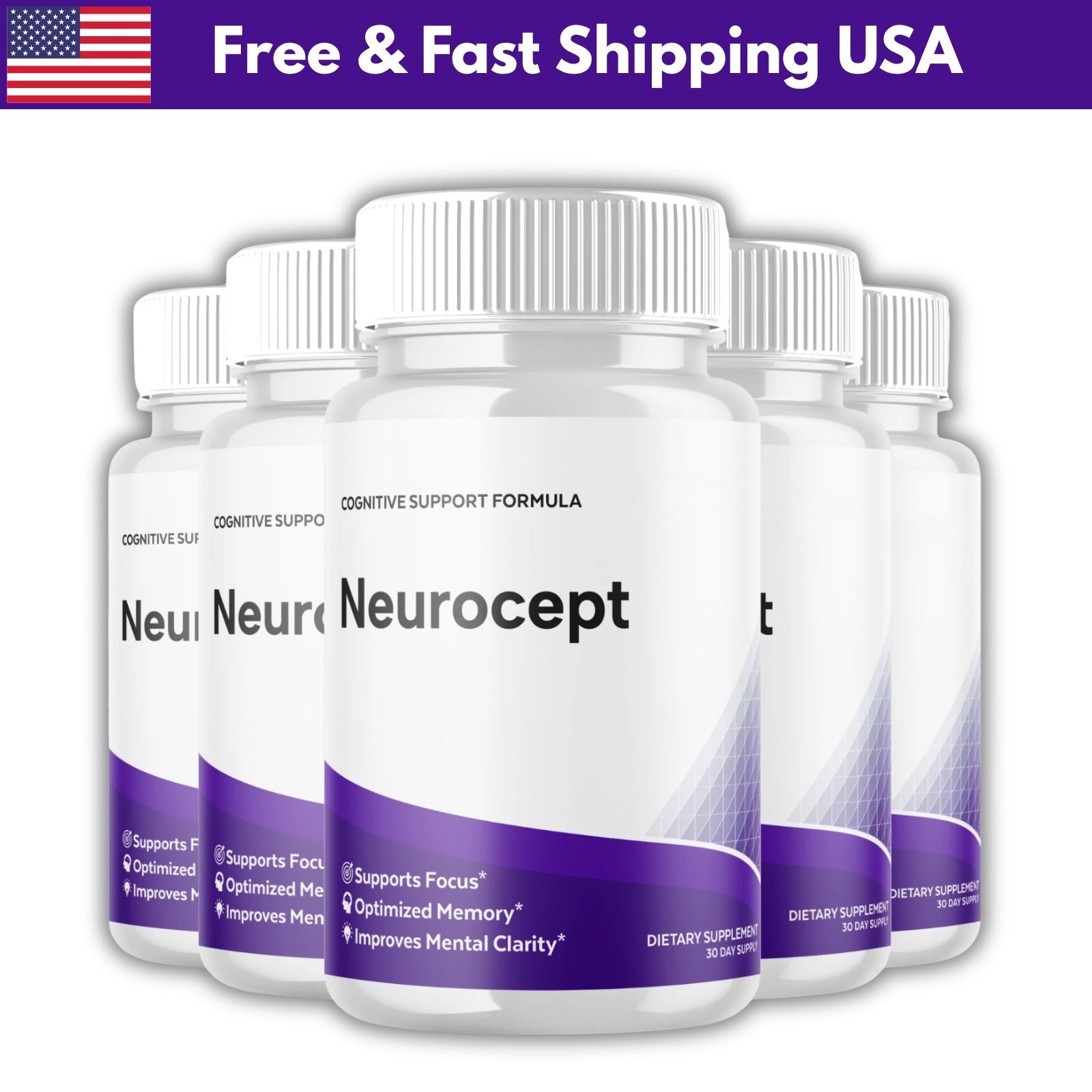 (5 Pack) Neurocept Nootropic All organic Formula Brain Supplement 60 Capsules US