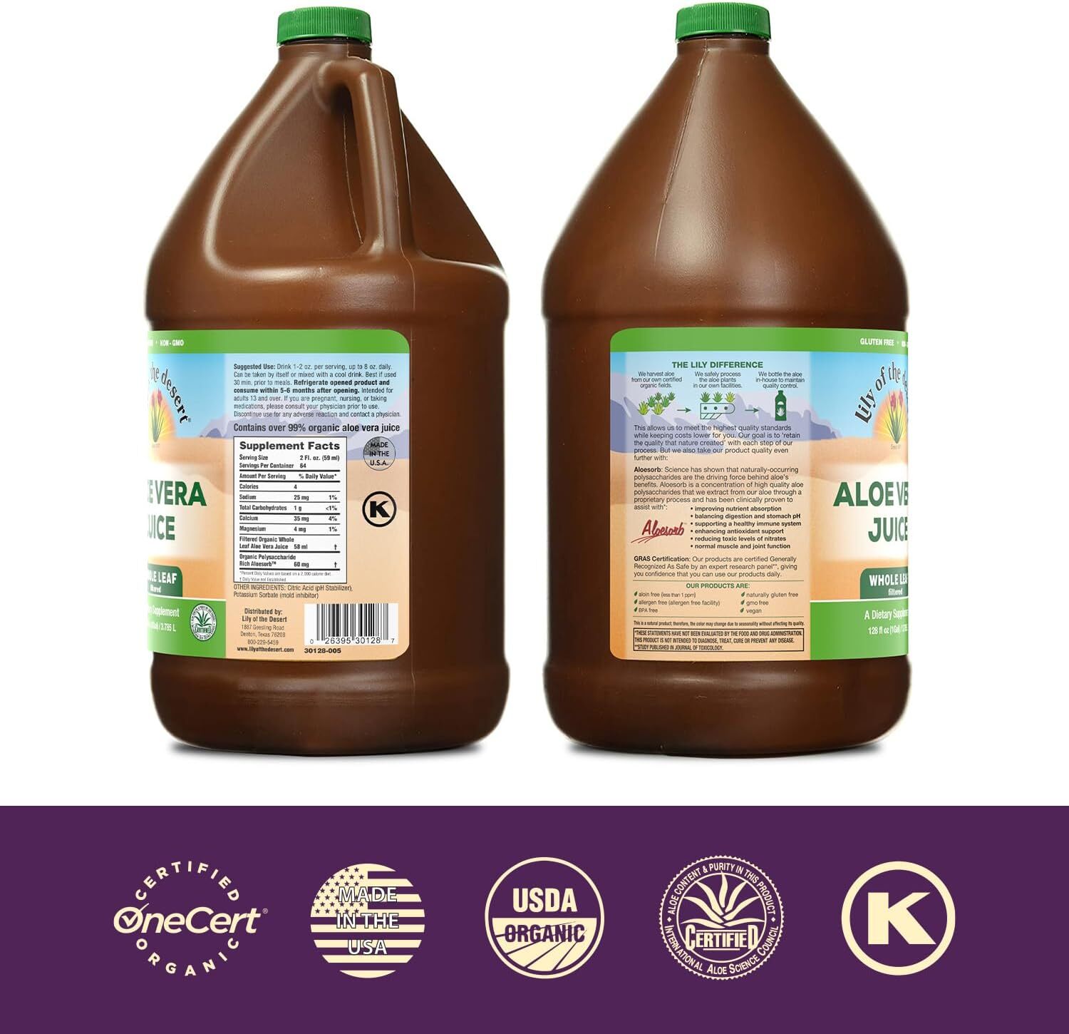 Organic Whole Leaf Aloe Vera Juice 128 Fl Oz Gut Health Vegan Non Gmo