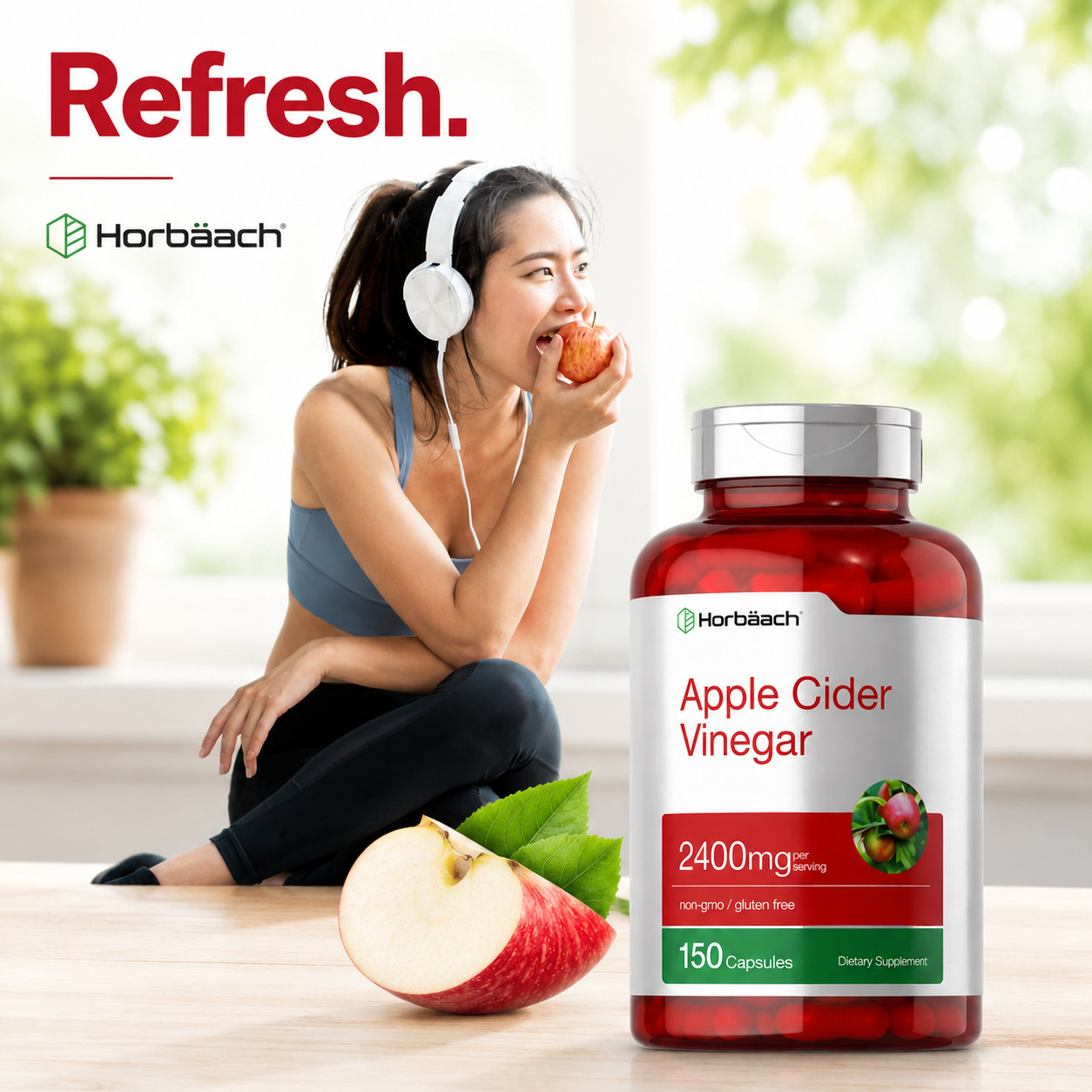 Horbaach Apple Cider Vinegar Capsules 2400mg Non-GMO Gluten Free 150 Count