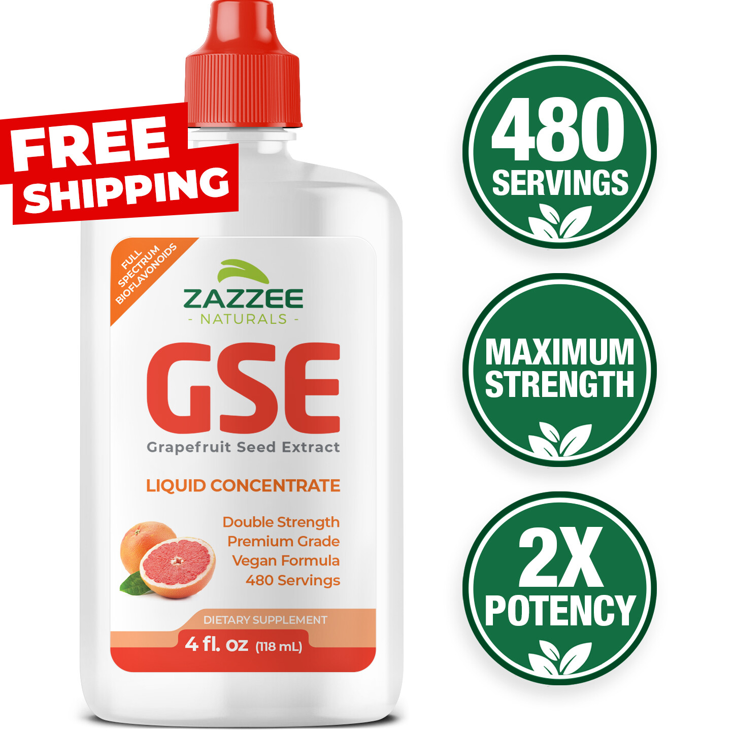 Zazzee GSE Grapefruit Seed Extract 4 Ounces, 100 mg Strength, 480 Servings