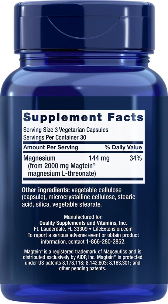 Neuro-Mag Magnesium L-Threonate from 2000 mg Magtein – Life Extension 90caps