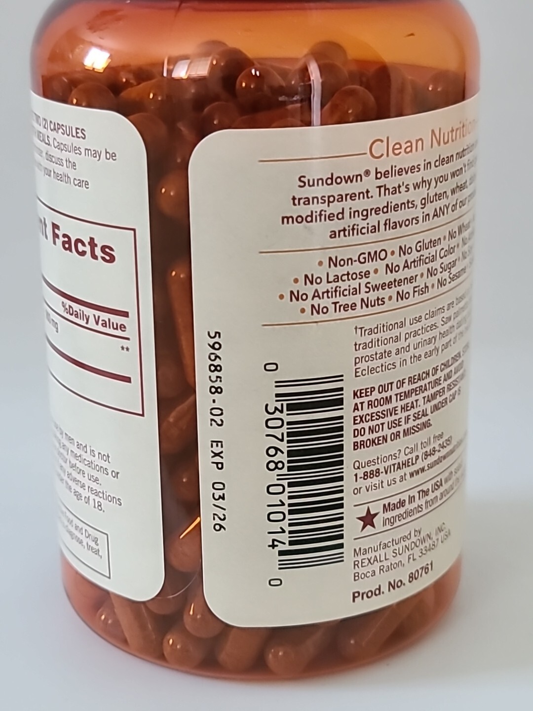 SUNDOWN SAW PALMETTO For HIM 450 mg 250 Cap Prostate Urinary Health 10/26 #0140