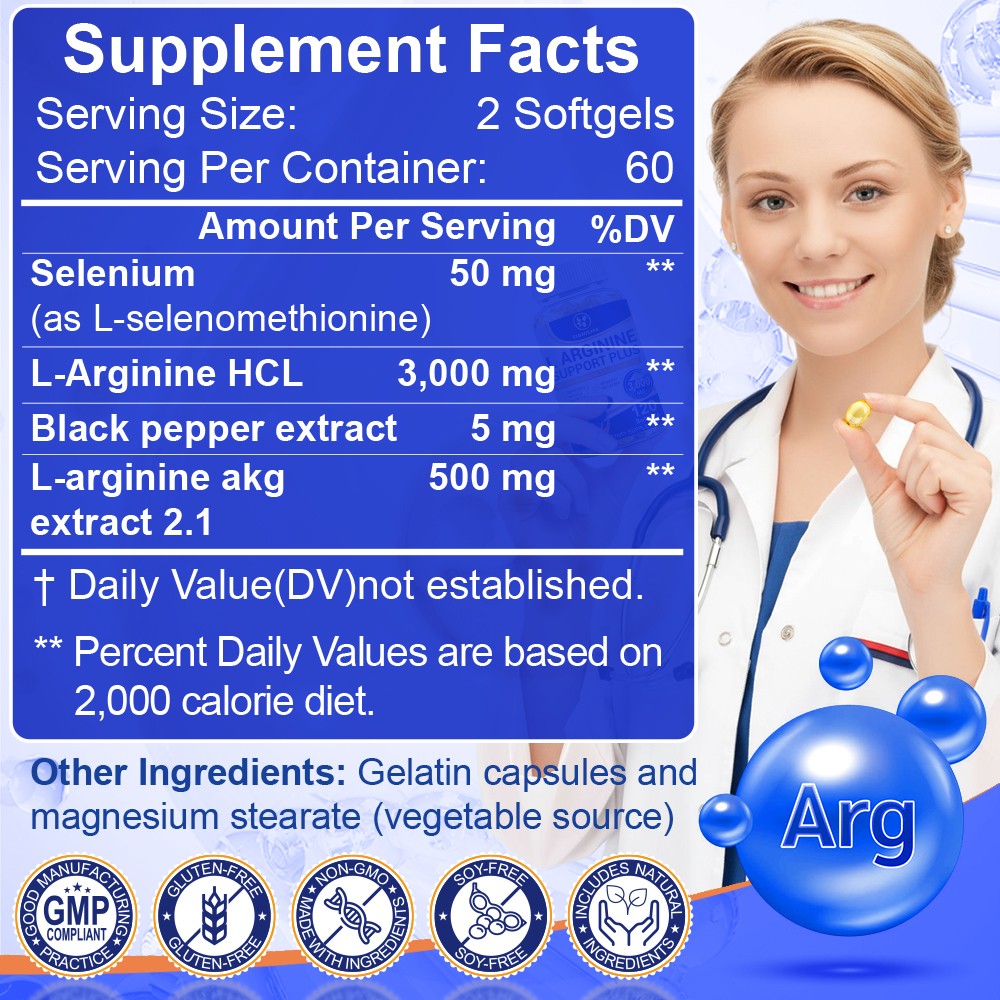 L-Arginine L-Citrulline 3000mg Extra Strength Nitric Oxide & Circulation Boost