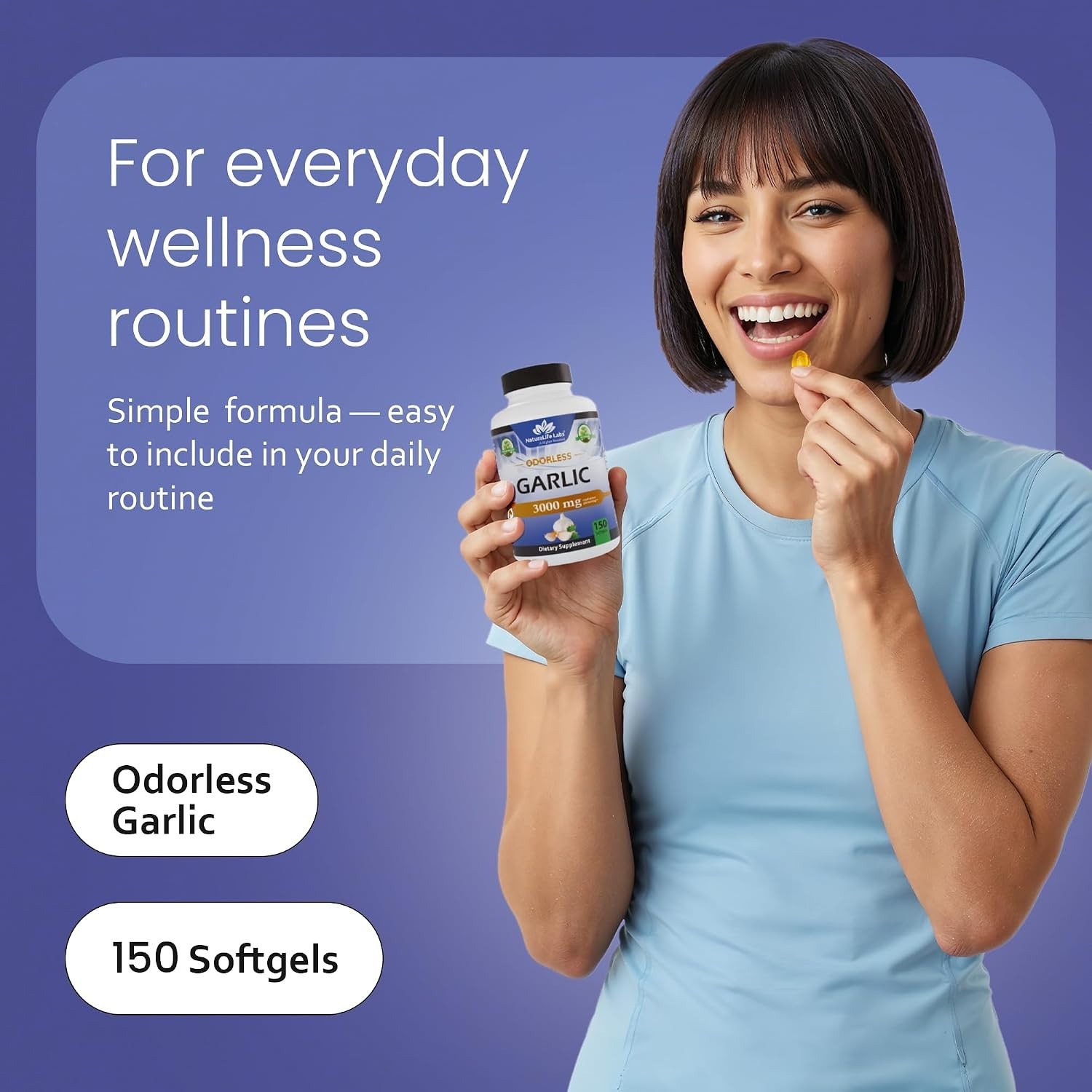 Pure Odorless Garlic with Organic Olive Oil – 150 Softgels, Gluten-Free Formula