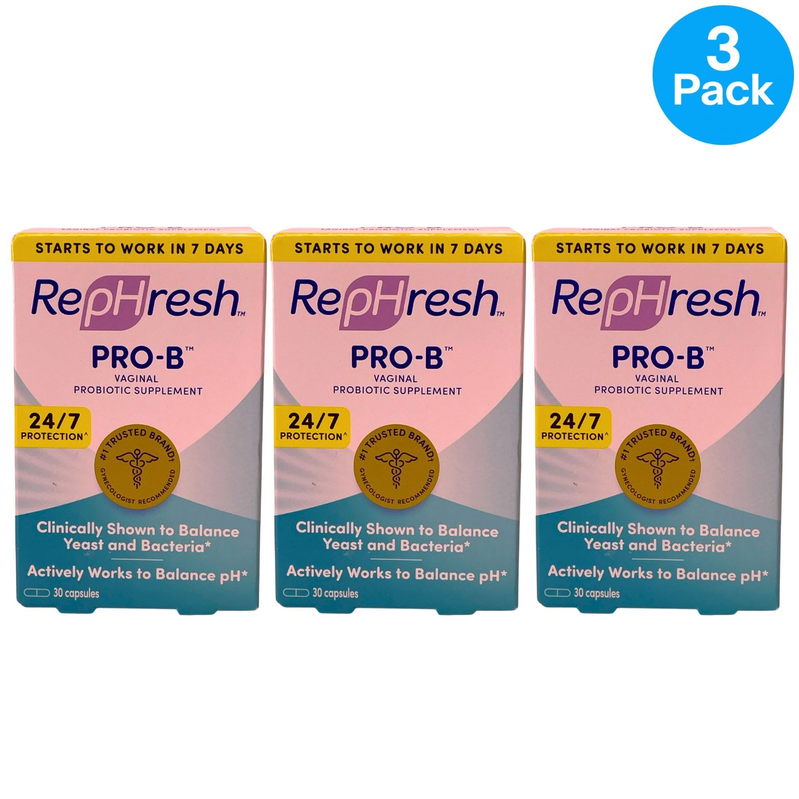 RepHresh Pro-B Vaginal Probiotic 30 Capsules 3 Pack Exp 08/2026