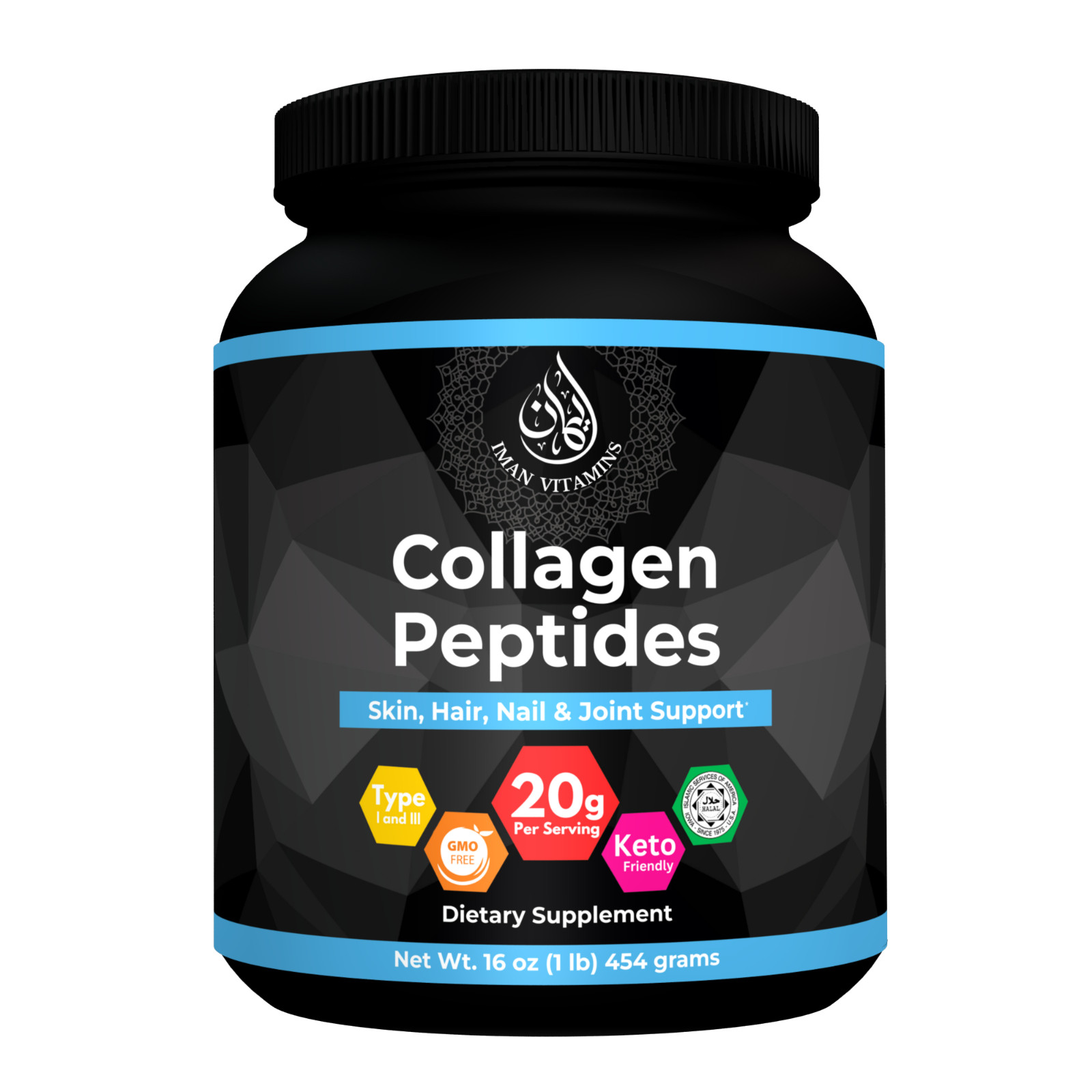 Iman Vitamins Halal Collagen Peptides Powder, 1 lb, Non-GMO, Skin & Joint Health