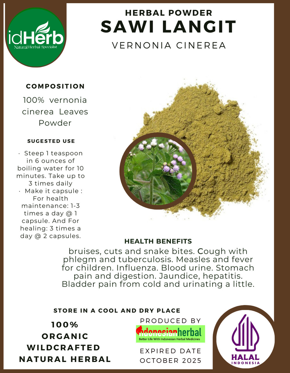 [idHerb] 50-500 gram Powder Little Ironweed Vernonia Cinerea Organic WildCrafted