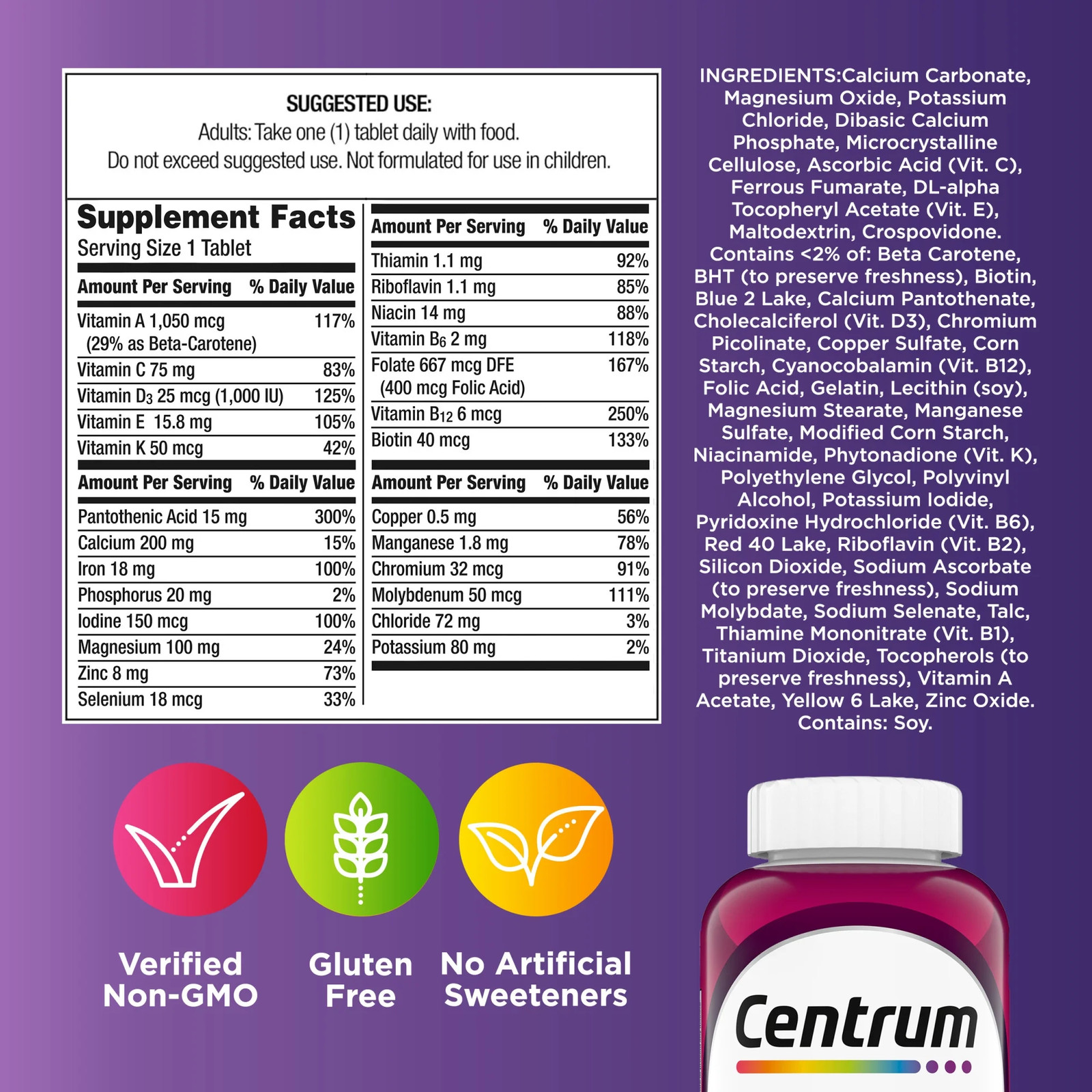Centrum Women Multivitamin with Vitamins A, B, C, D3 & E with Iron, 100 Count