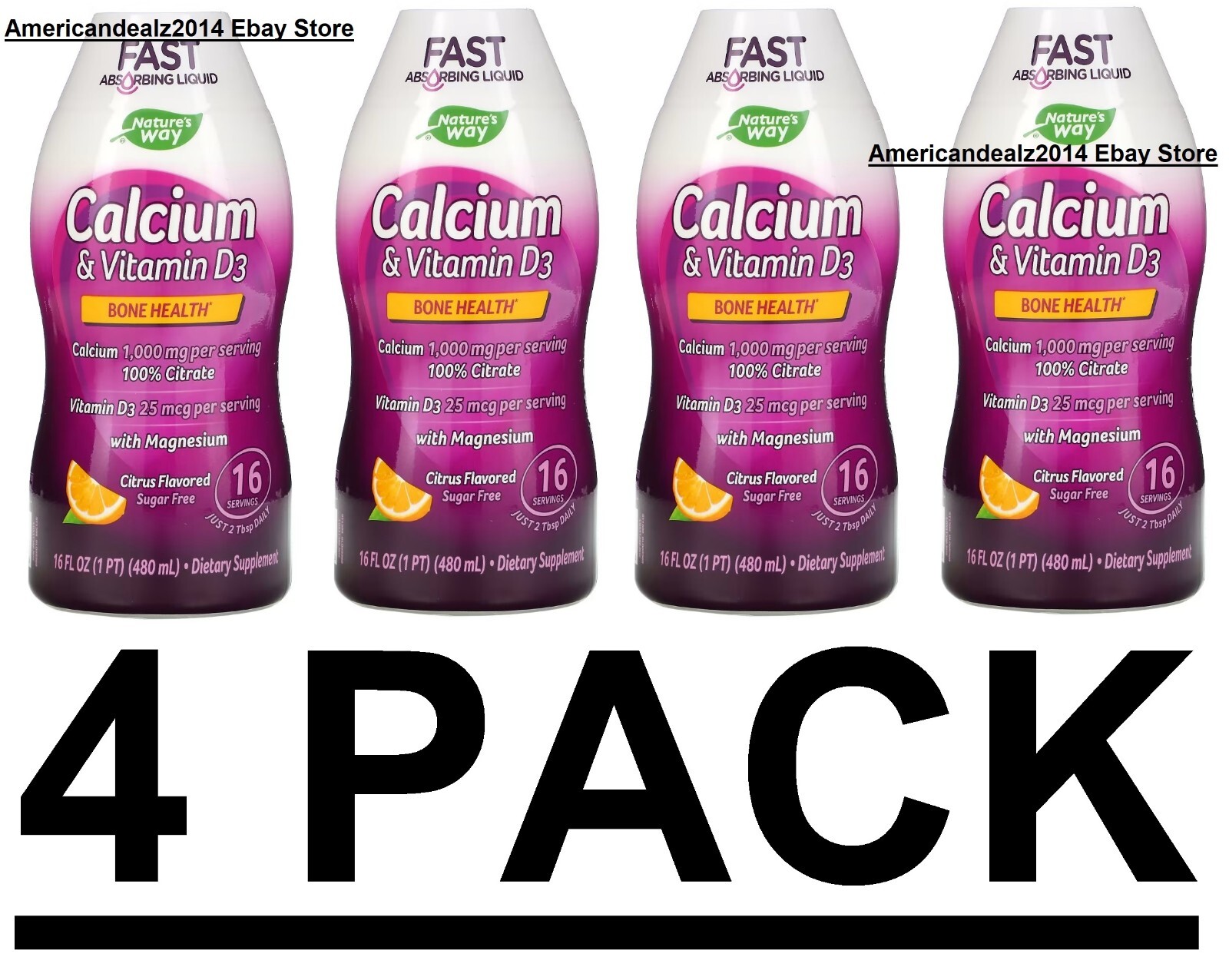 Nature’s Way Calcium & Vitamin D3 Liquid Citrus 16 fl oz x 4 PACK****