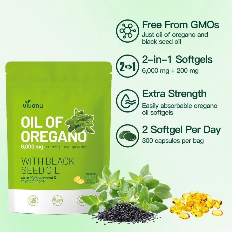 Oil of Oregano Seed Black with Oil 300 Capsules | Natural Antioxidants | Nutriti