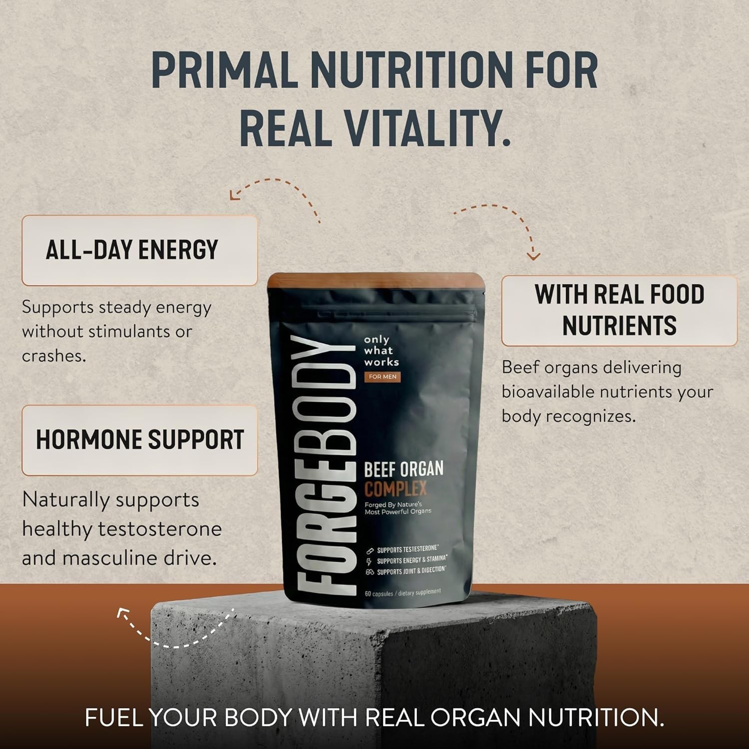 FORGEBODY® Beef Organ Complex Capsules 1 Month – 100% Grass Fed Organ Supplement