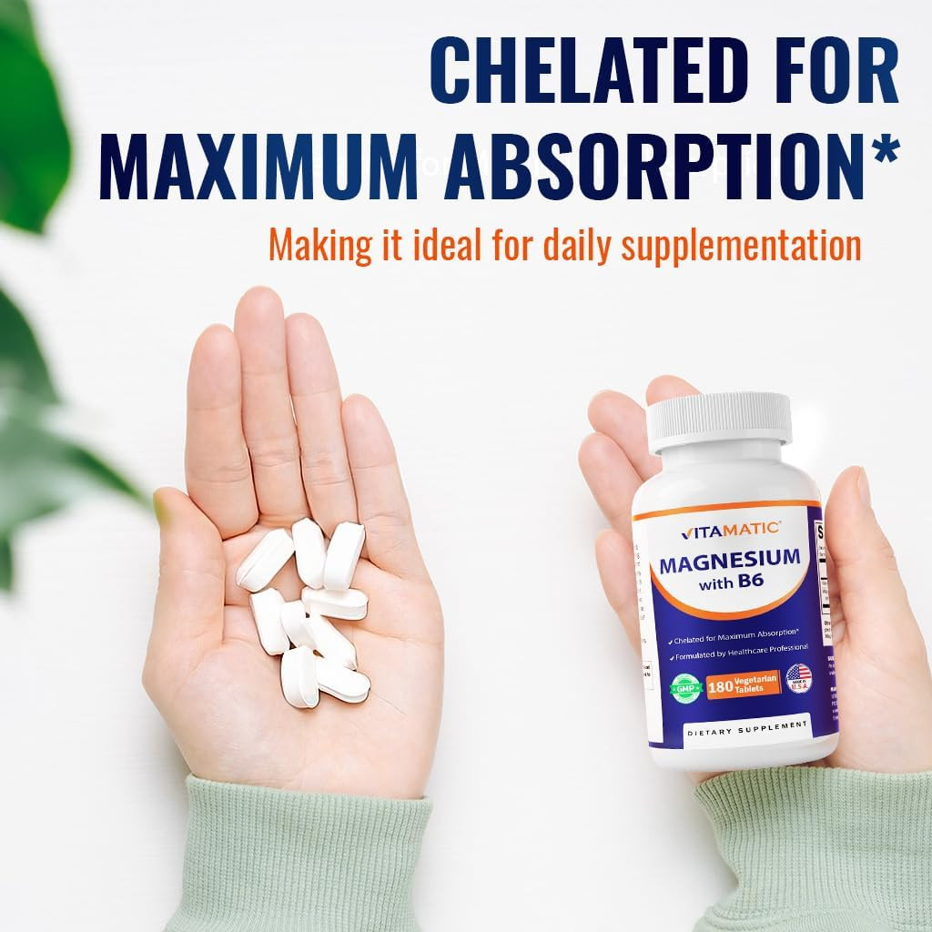 Magnesium with B6-180 Vegetarian Tablets (Uncoated) – Added B6 for Maximum Absor