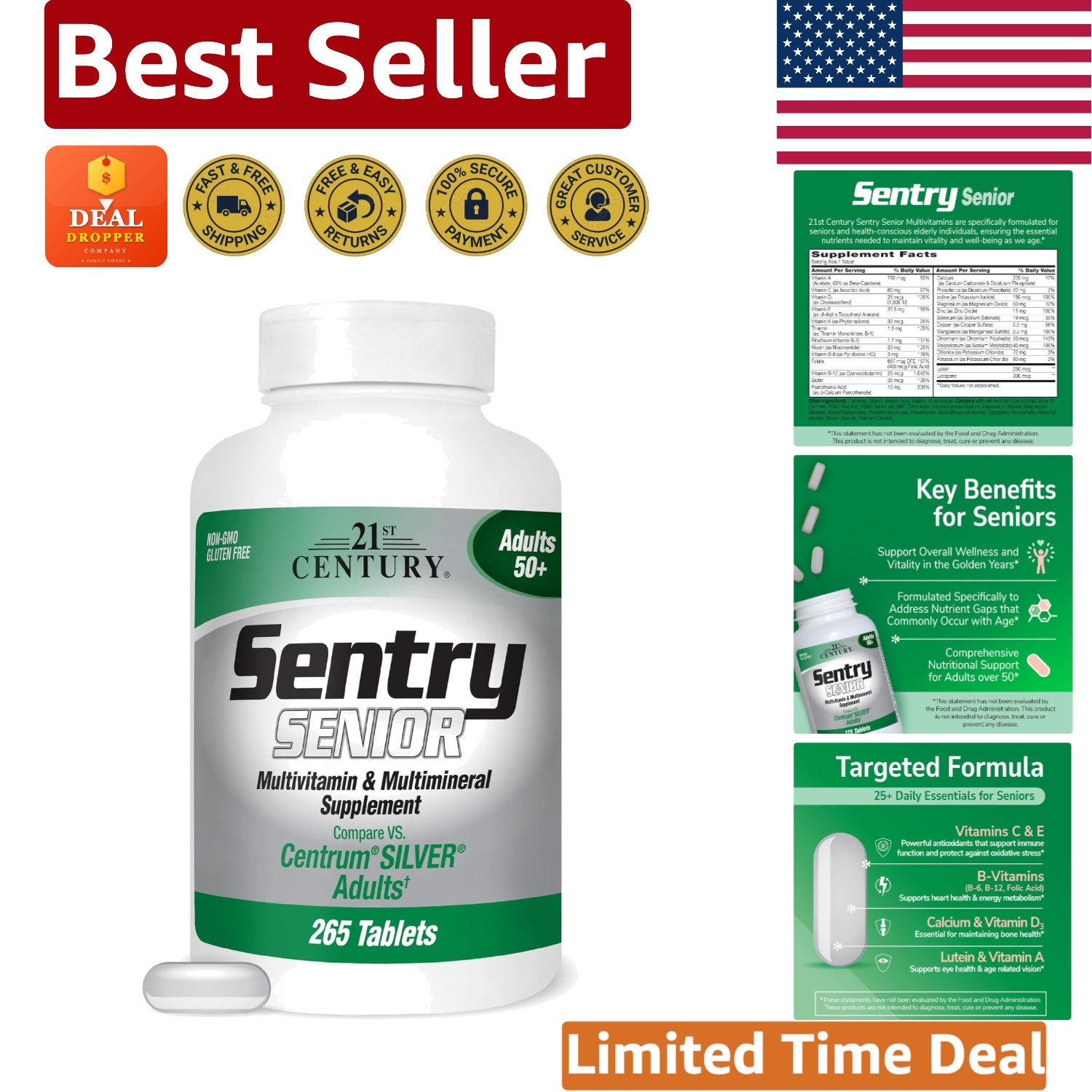Sentry Senior Tablets – Complete Daily Multivitamin for Adults 50+, 265 Count