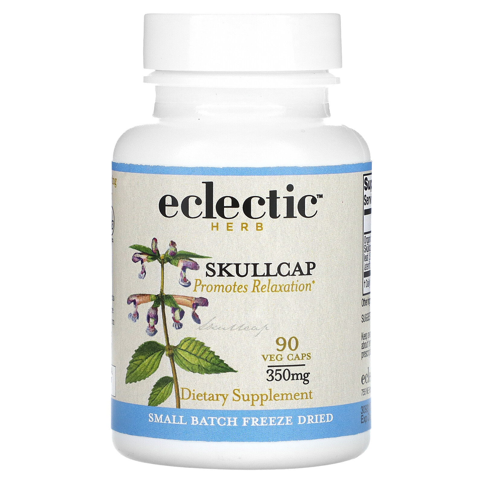 Eclectic Institute Skullcap 350 mg 90 Non-GMO Veggie Caps Dairy-Free,