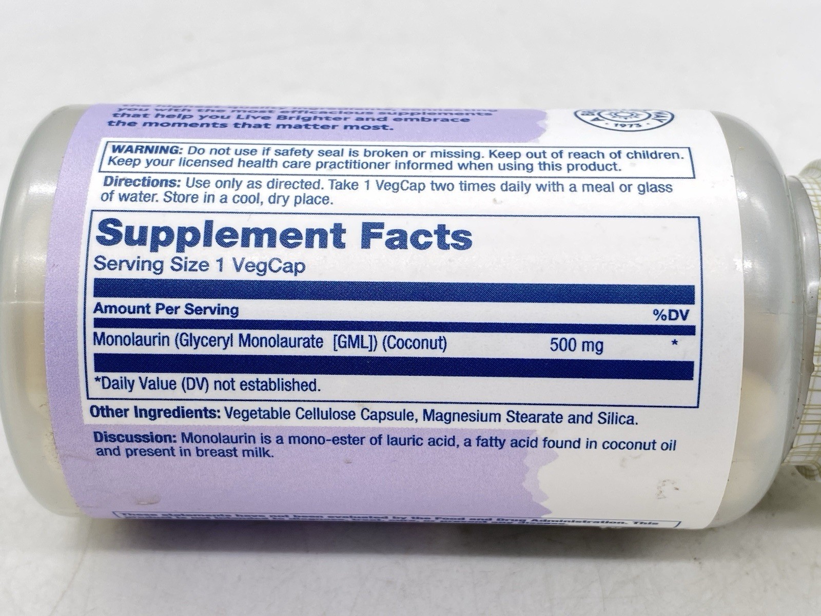 SOLARAY Monolaurin 500mg from Natural Coconut – Monolaurin Supplement 60ct