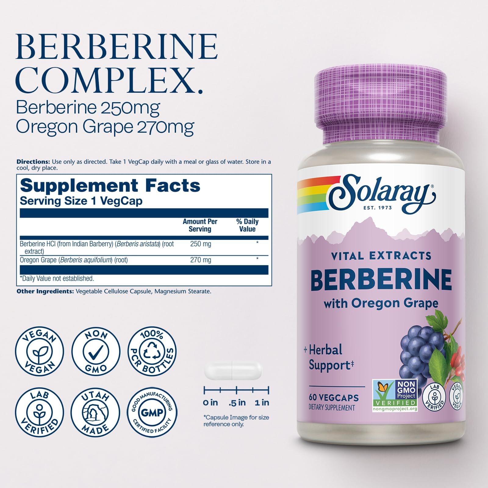 4/28 SOLARAY Berberine 250mg – Berberine Supplement for a Healthy, Active Lifest