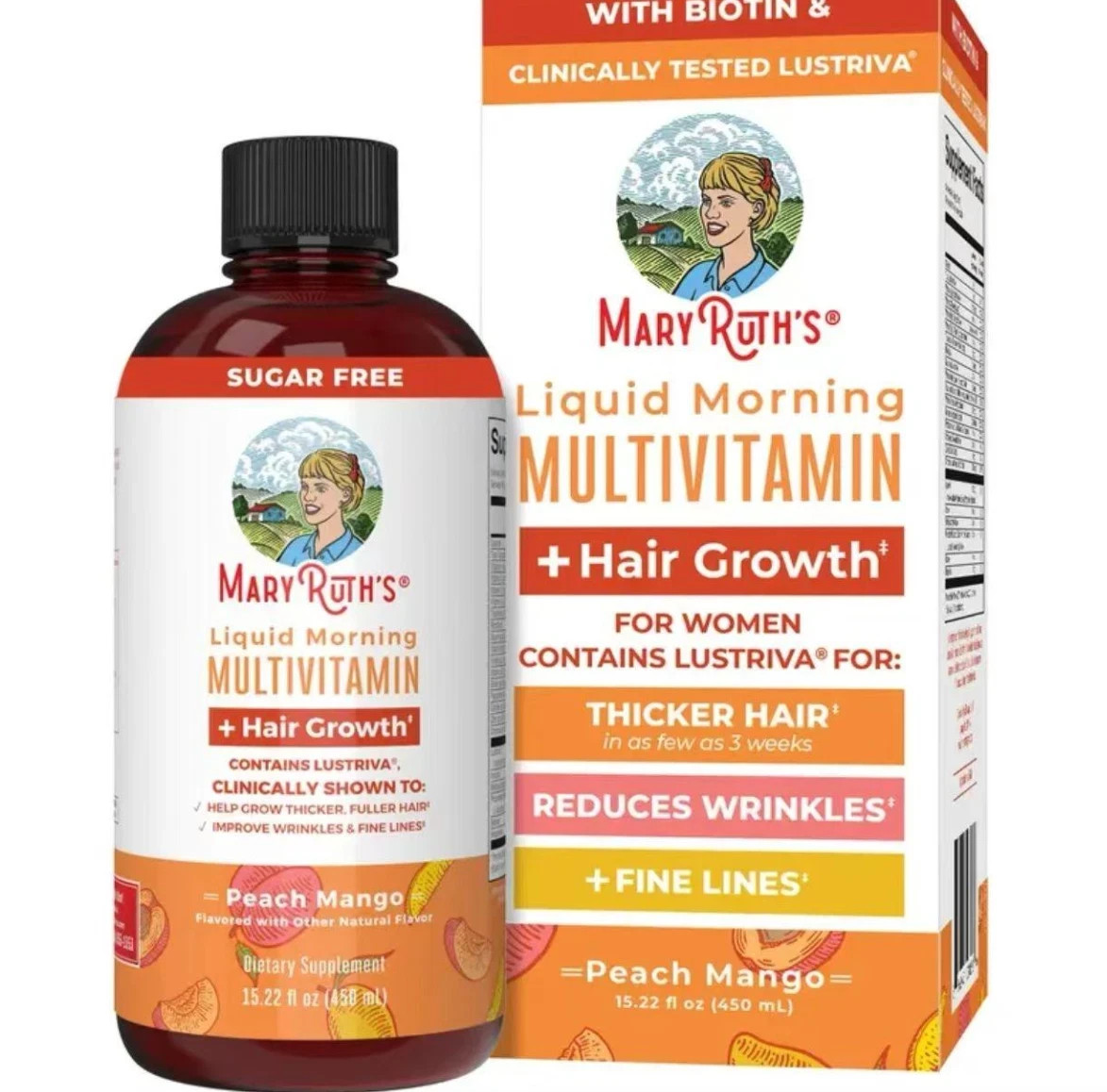 Ruth’s Mary Liquid Morning Multivitamin + Hair Growth – Peach Mango – 15 fl oz