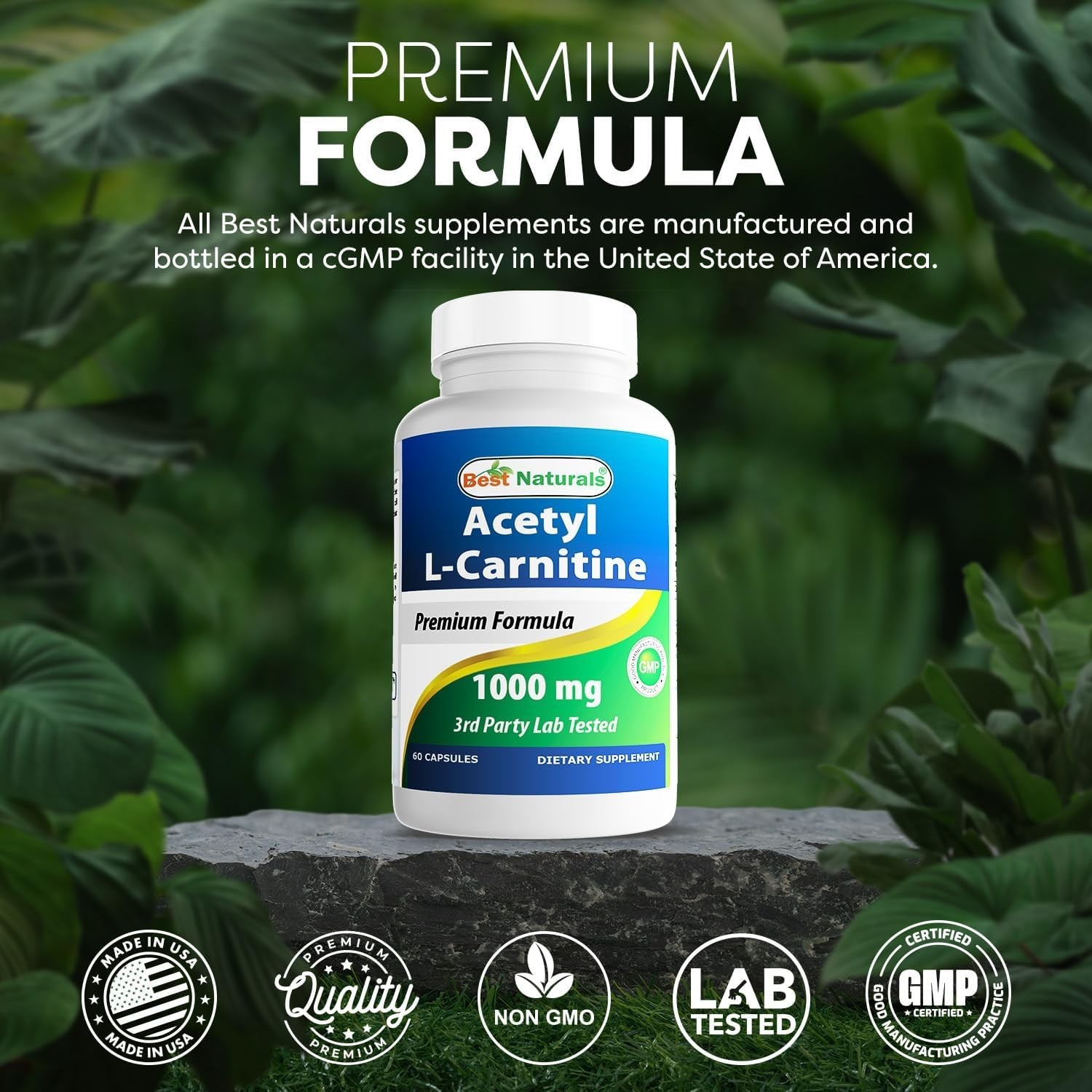 Gluten-Free Acetyl L-Carnitine 1000mg Capsules – 60 Count for Enhanced Vitality