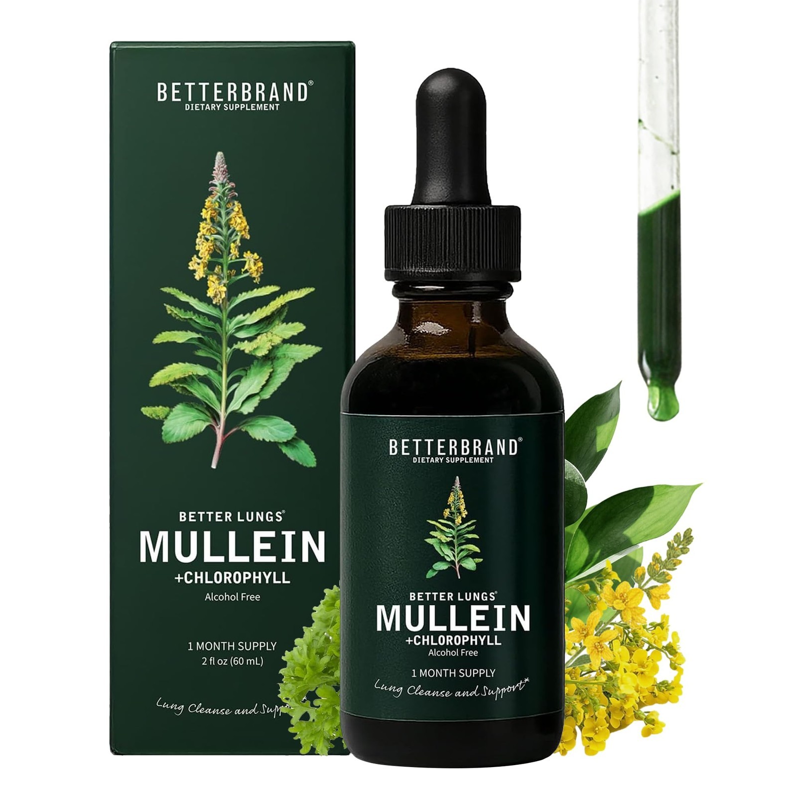 Mullein Leaf Tincture with Chlorophyll 60ml Betterbrand Drops Lung Detox Helps
