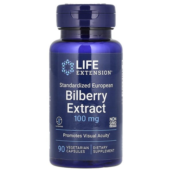 Life Extension Standardized European Bilberry Extract 100mg 90Caps Anthocyanins