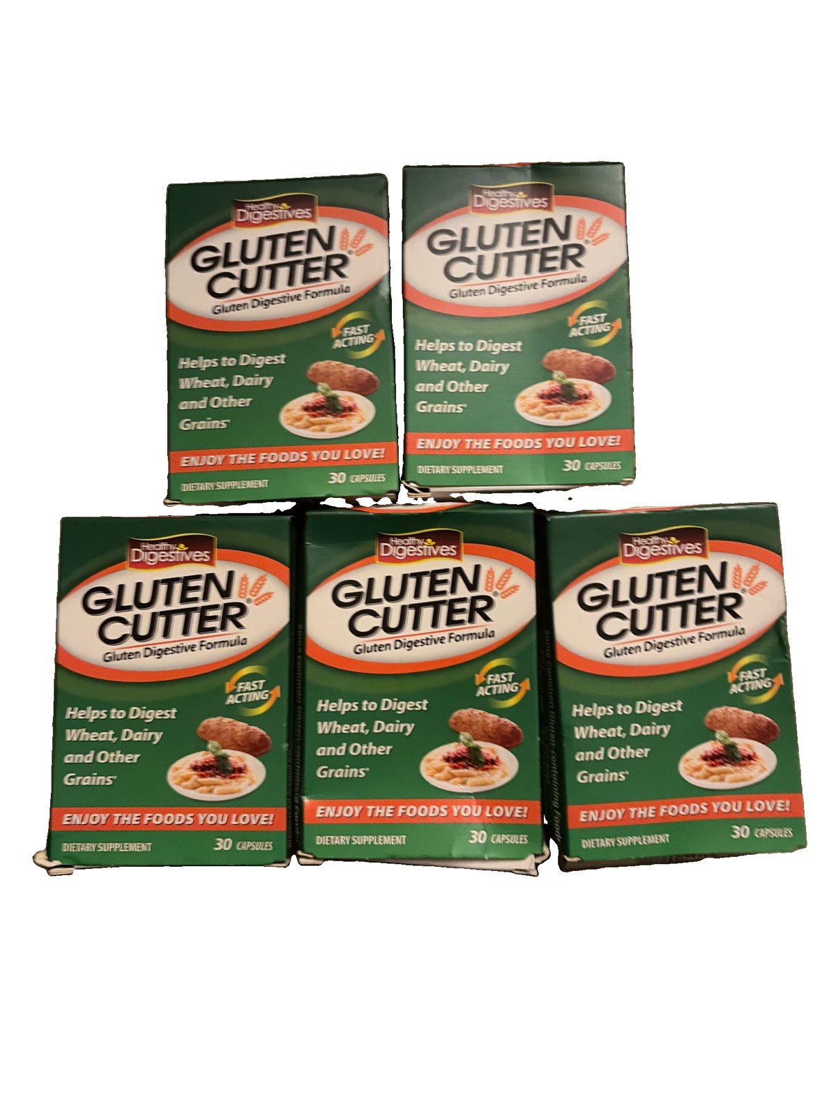 Healthy Digestives Gluten Cutter Helps Digest Grains 30 Capsules 5 Pack Exp 2/28
