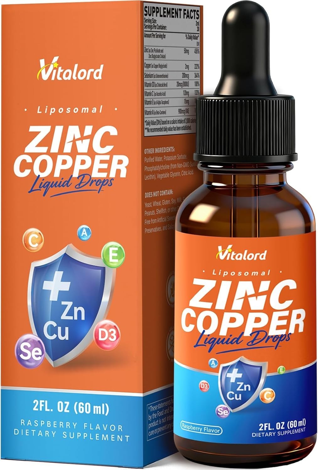 Zinc Copper Selenium Liquid Drops Supplements, 50mg Liposomal Zinc Picolinate