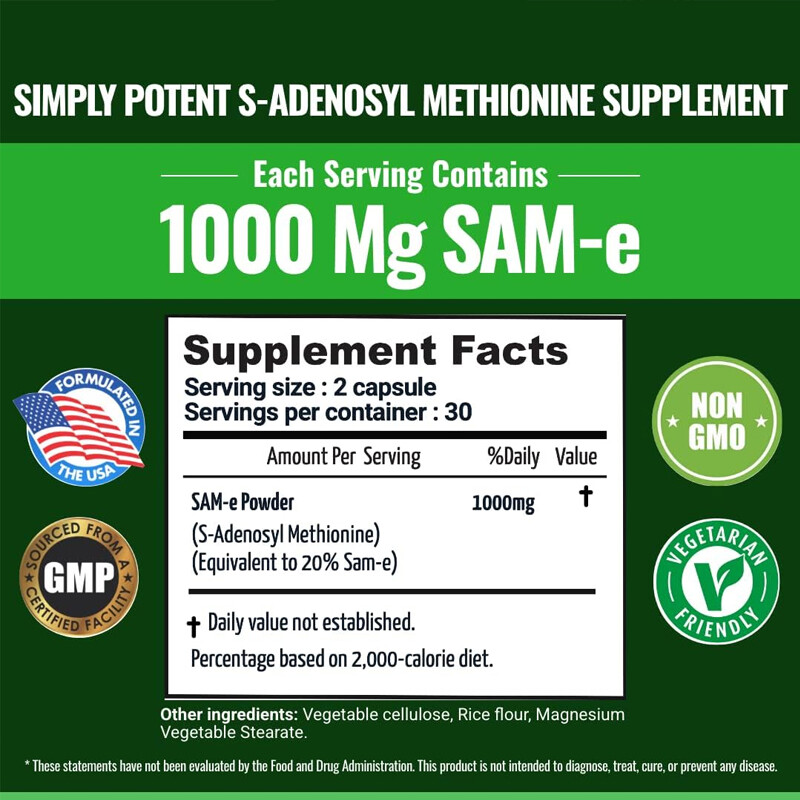 SAM-E Capsules 1000mg – Supports Liver Health, Clean and Detox, and Brain Health