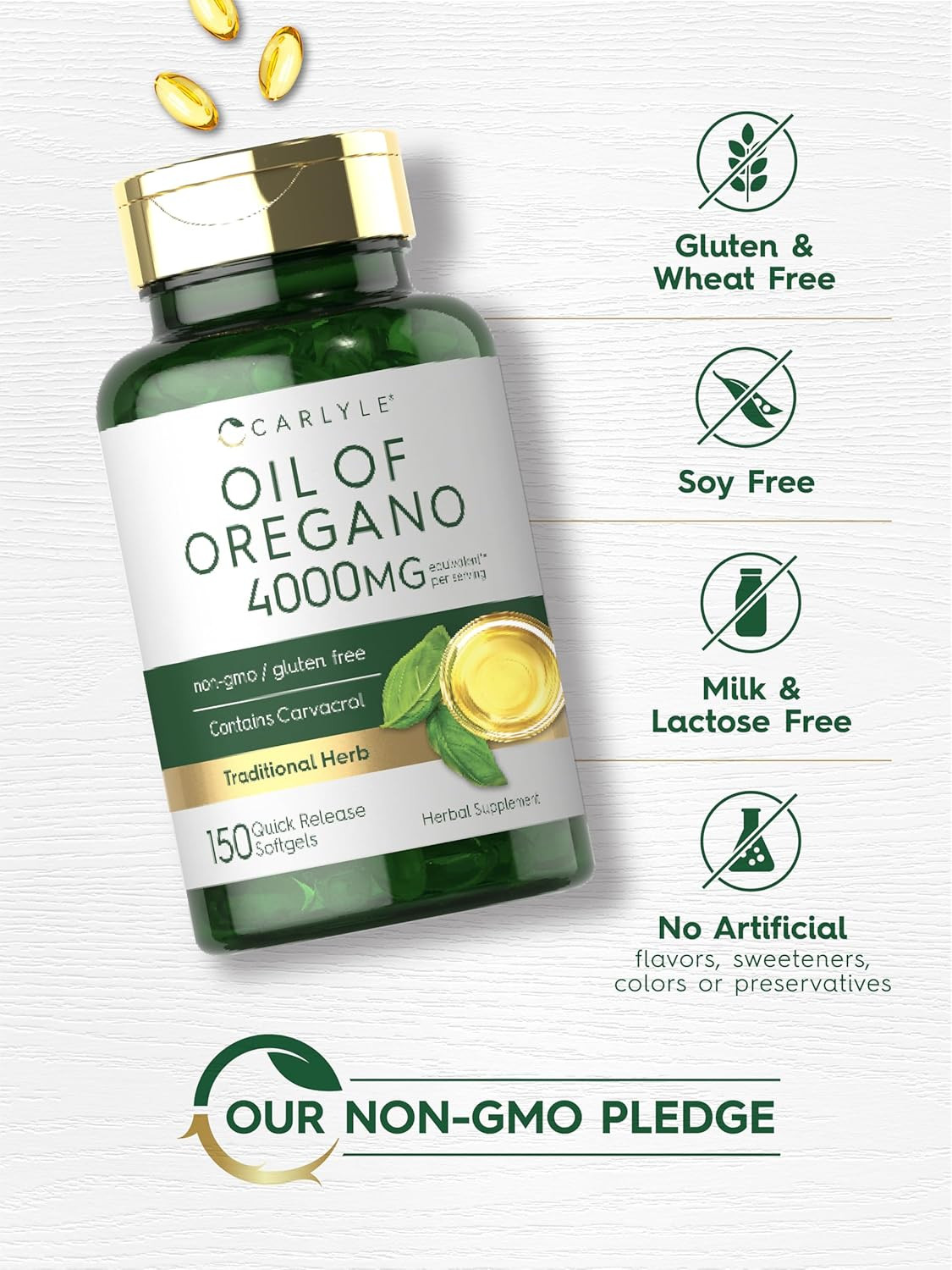 Oregano Oil 4000Mg Supplement | 150 Softgel Capsules | Contains Carvacrol | Non-