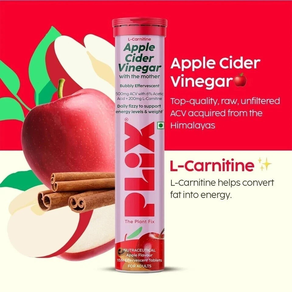 PLIX – L-Carnitine ACV boost metabolism (15 Tablets)- Pack Of 4 ( Apple )