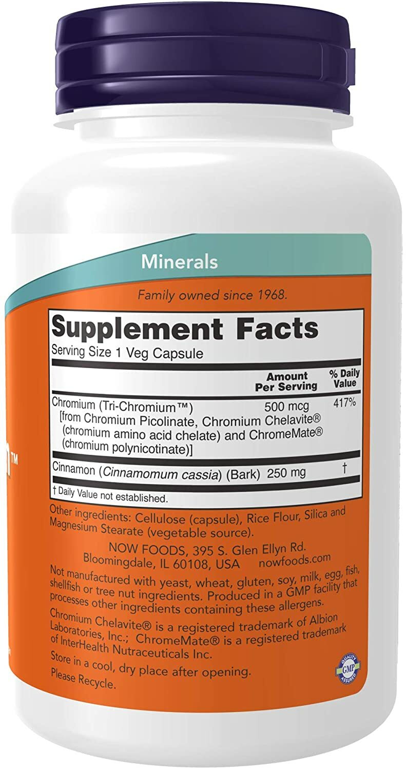 Now Foods, Tri-Chromium, 500 mcg, 180 Veg Capsules (Insulin Co-Factor)
