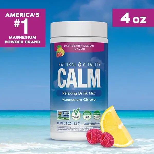 Natural Vitality CALM Raspberry Lemon Relaxing Magnesium Drink Mix 4oz28Servings