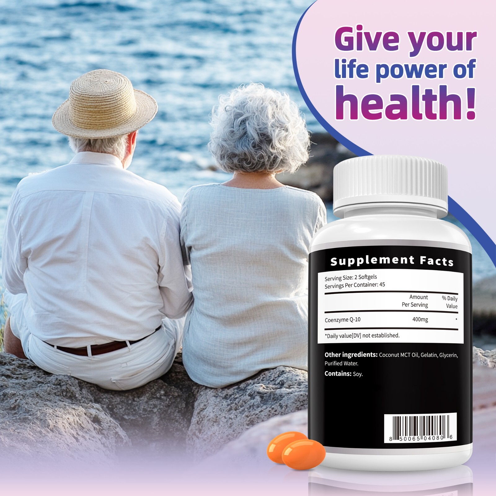 CoQ10 400mg Softgels, Dietary Supplement for Heart Health Support, 90 Softgels