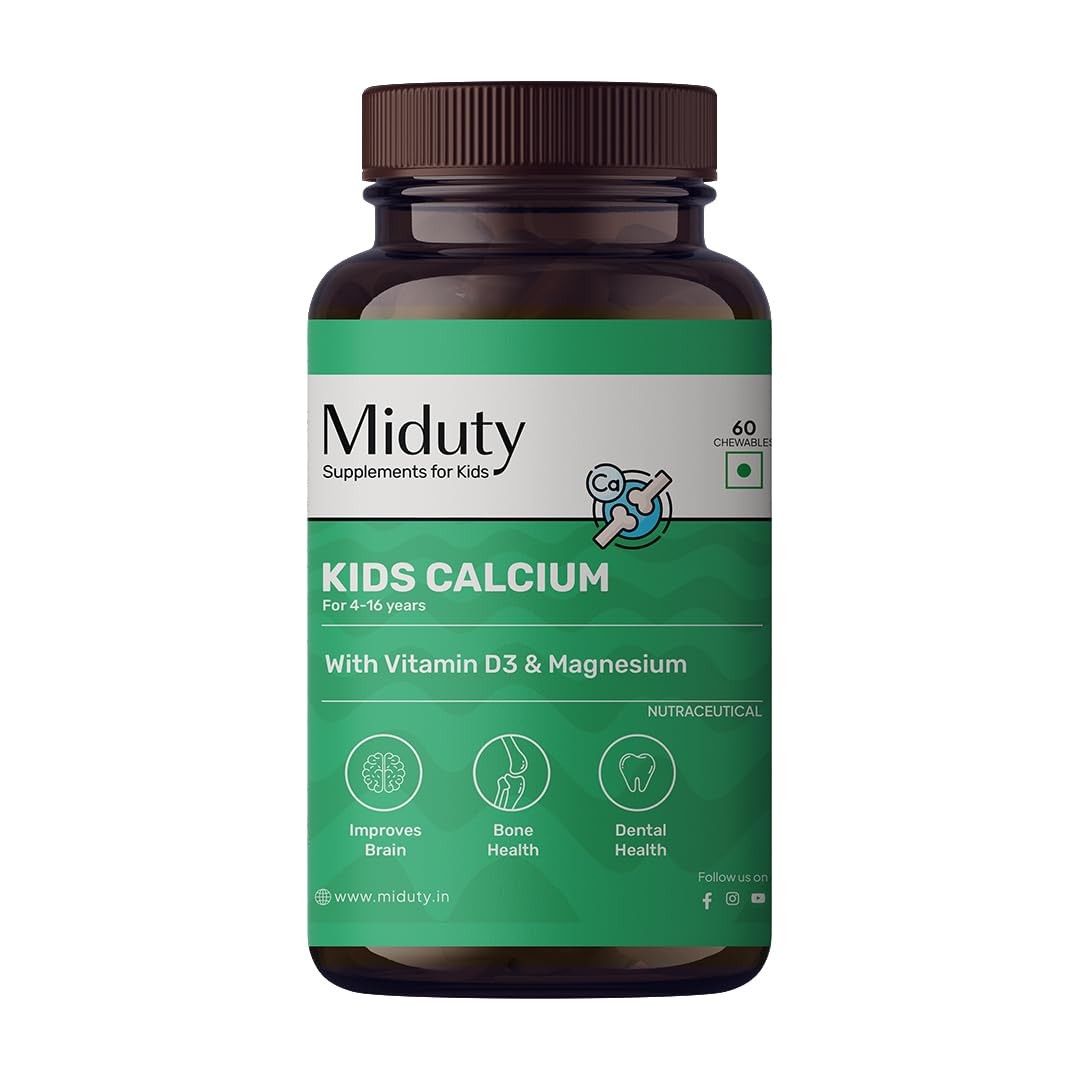 Miduty Kids Chewable Calcium 350mg w/ D3 K2 Magnesium Strong Bones 60 Tabs